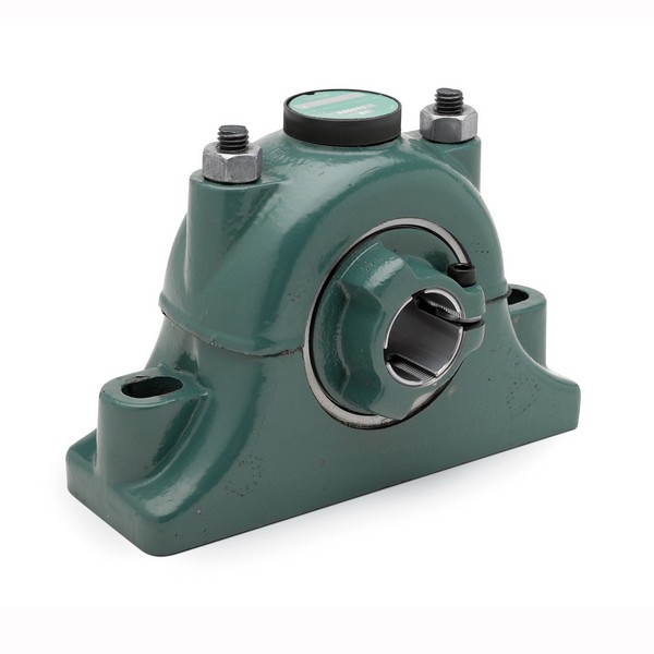 Pillow Block Roller Bearing Unit, 1-1/2 Inch Bore, 7.38 to 8.13 Inch Bolt Center-to-Center Length, 3.13 Inch Base to Bore Centerline, 9-1/2 Inch Overall Length, 4.88 Inch Overall Width, 6.81 Inch Overall Height, Two-Bolt Base Mounting, Tapered Bore, 3.38 Inch Base Width, Concentric Clamp Collar Locking Device, Expansion, Cast Iron, Black Oxide