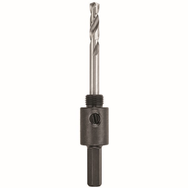 Hole Saw Arbor, Standard, 1-3/16 in Arbor, Hex Shank, 3/8 in Shank, 9/16 in Overall Length, 135 deg Point, Hardened Steel