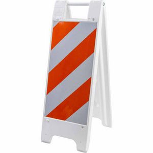 Folding Barricade, Narrow, Reflective Orange/White, 36 in Height, 13 in Width, 13 in Length, Reflective Polyethylene