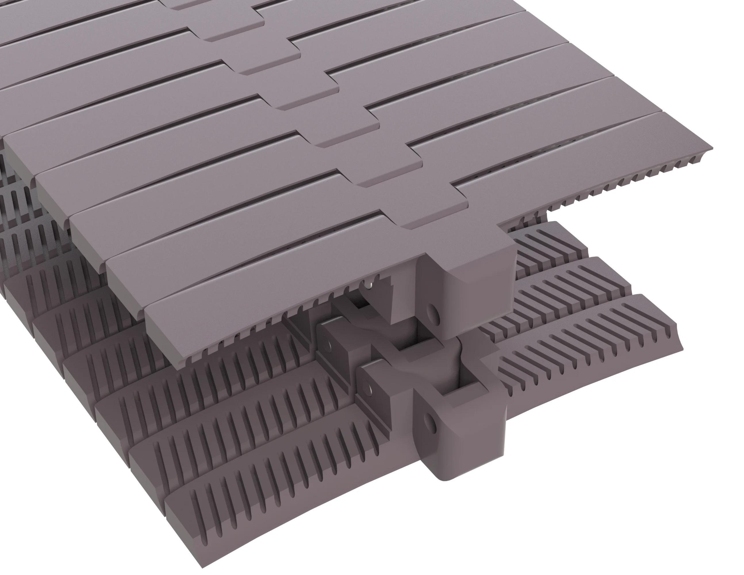 Flat Top Conveyor Chain, Side-Flexing, Series: 1050, 1 in Pitch, 0.28 in Pin Diameter, 1.69 in Pin Length, 7-1/2 in Plate Width, 0.34 in Plate Thickness, 24 in Minimum Side-Flex Radius, 5.12 in Minimum Back-Flex Radius, 425 lb Tensile Strength, 10 ft Overall Length, Acetal, Brown