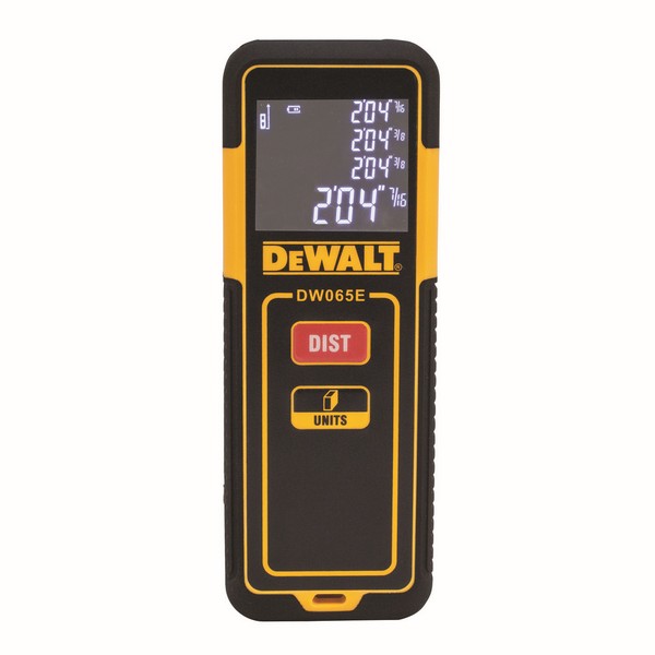 Laser Distance Measurer, 65 ft Measuring, 1/8 in Accuracy, LCD Display, AAA Battery Power Source, Plastic
