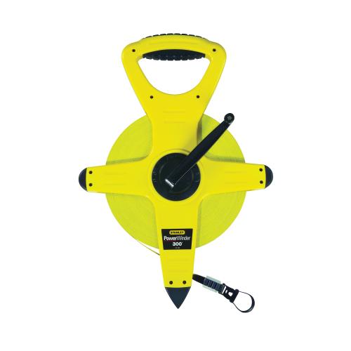 Tape Rule, Long Open Reel, Measuring System: Imperial, 300 ft Blade Length, 1/2 in Blade Width, Polymer Coated Fiberglass Blade, Manual Rewind, Tru-Zero® Folding with 2 Rivets Hook, Open Case, Black Case