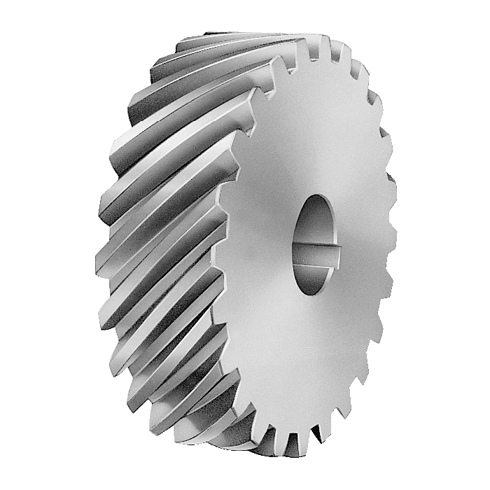 Helical Gear, Hardened Teeth Finished Bore, 1/2 in Bore, 24 Teeth, 16 Diametral Pitch, 1-1/2 in Pitch Diameter, 1/2 in Face Width, Left Hand Direction of Rotation, Class A Hub, 14.5 deg Pressure Angle, 1/8 in Keyway, Steel