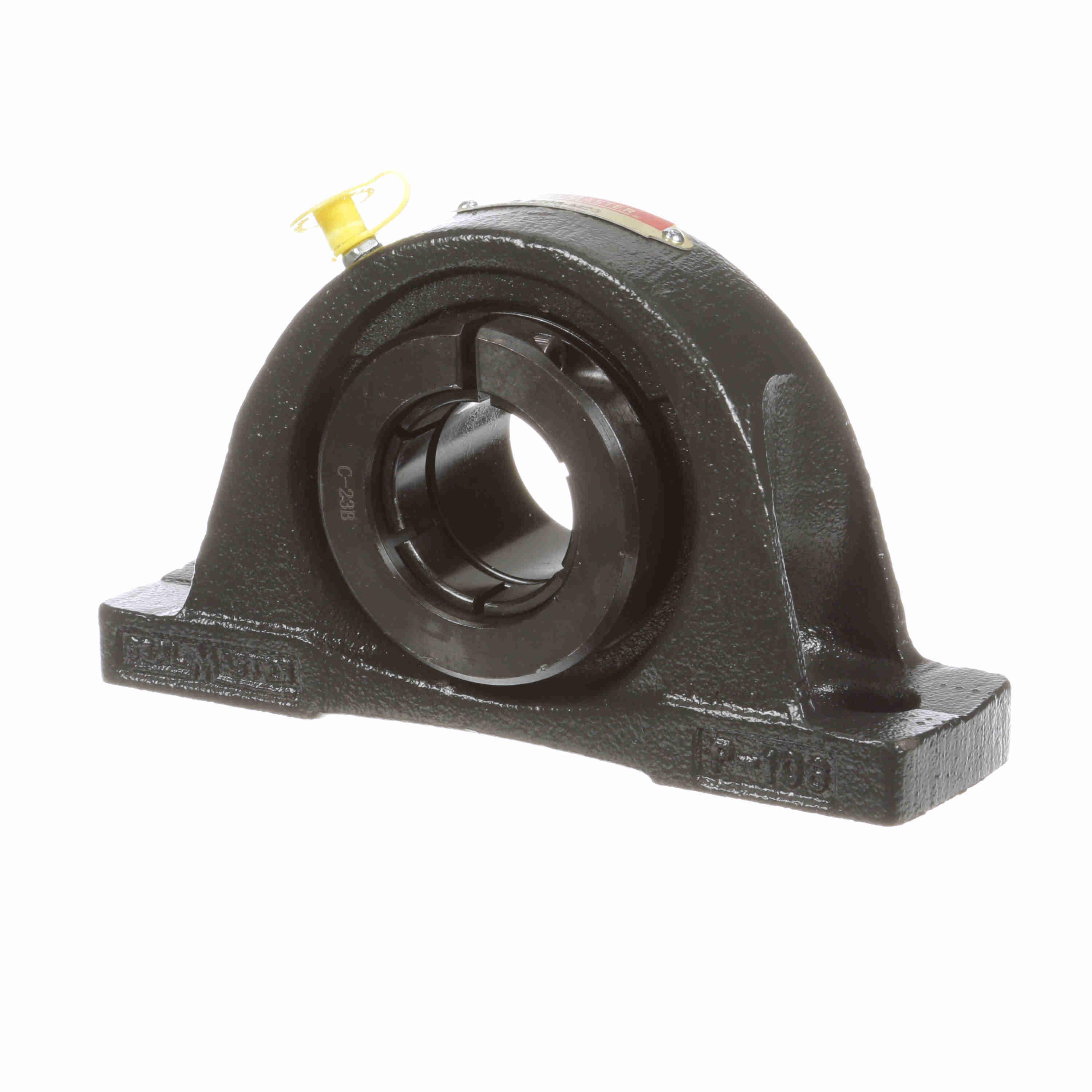 Pillow Block Ball Bearing, 1.438 Inch Bore, Two-Bolt Base Mounting, Straight Bore, Single Lip Seal, Non-Expansion, 220 °F, 52100 Steel, Black Oxide