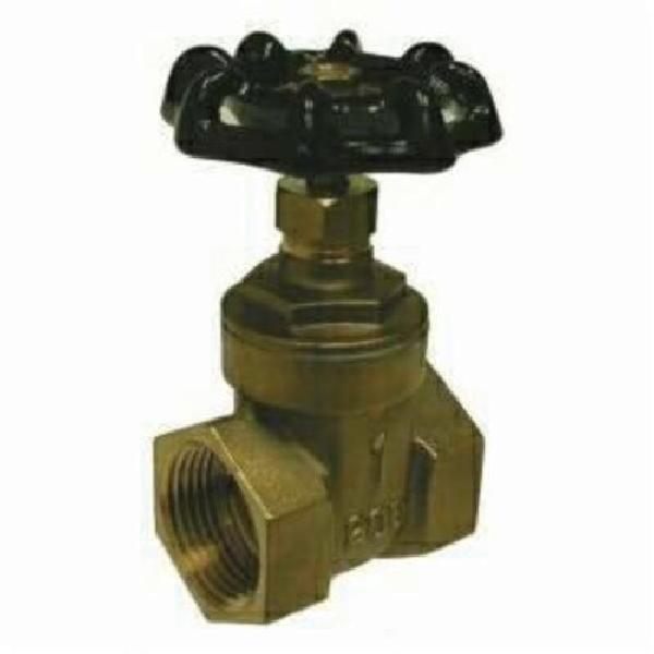 Gate Valve, 2 Inch Nominal Size, 11.5 TPI FNPT, 200 psi WOG/125 psi WSP, Full Port, Media: Cold Water, Oil, Gas and Saturated Steam, 2.677 Inch Inlet to Outlet Length, 5.846 Inch Top to Inlet Center, C37700 Forged Brass Body, Brass/PTFE Trim, NBR Rubber Seat, 3.819 Inch Hand Wheel Diameter, Import