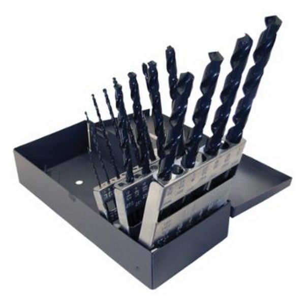Taper Length Drill Set, Series: 120, Imperial System of Measurement, 1/16 in Minimum Drill Bit Size, 1/2 in Maximum Drill Bit Size, 118 deg Drill Point Angle, 15 Piece, Specifications: Radial Point, Right Hand Cut, Spiral Flute, Straight Shank, HSS,