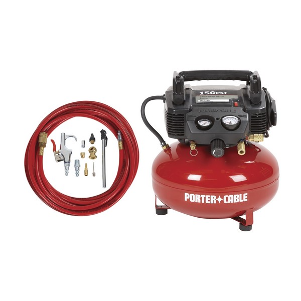 Compressor Accessory Kit, Oil Free, 3.5 scfm at 40 psi, 0.8 HP, 150 psi Pressure, Horizontal/Pancake Tank, 6 gal Tank, 120 VAC, 10 A, 20 in Overall Length, 18 in Overall Width, 18-1/2 in Overall Height, Steel