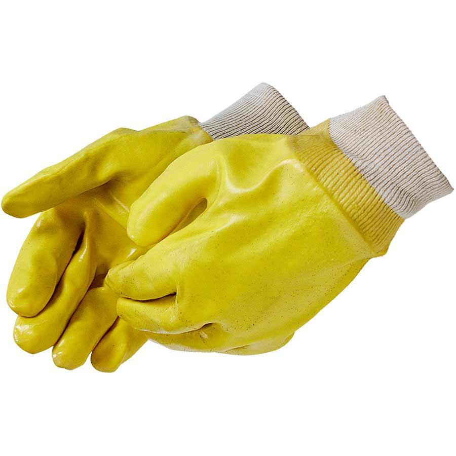 Chemical Supported Glove, Single Dipped, PVC, Yellow, Smooth Grip Style, Interlock Lining, Knit Wrist Cuff, Supported, Resists: Chemical