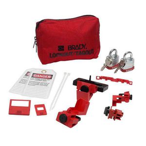Breaker Sampler Pouch Lockout Kit, Portable, Filled Filled/Unfilled, Language: English, 12 Piece, 4-3/4 in Height, 7-1/2 in Width, 2 in Depth, Nylon, Black on Red