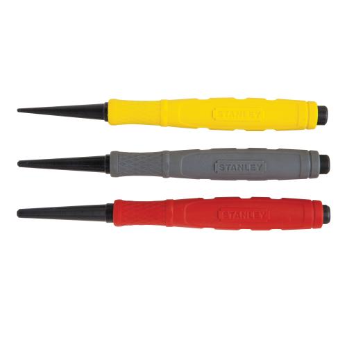 Nail Set, Square Head, 1/32 to 3/32 in Punch, 5 in Overall Length, 3 Number of Punches, 3 Piece, Nail, 58-911 1/32 in, 58-912 2/32 in and 58-91 3/32 in Nail Setters Set Contents, Precision Milled Steel