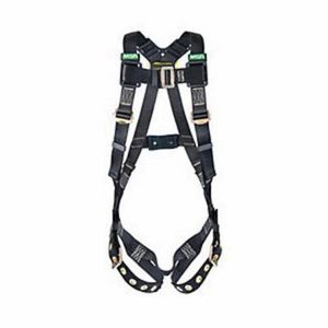 Harness, Arc Flash, S to XL Size, 400 lb Load, Tongue Leg Strap Buckle, Nylon Strap, Full Body/Vest Style, Stainless Steel Hardware, Black