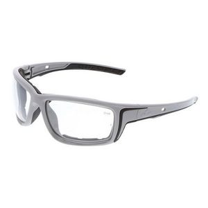 Safety Glass, Dual Lens, Series: Swagger® SR5, MAX6 Anti-Fog Lens Coating, Clear Lens, Balanced/Lightweight, Glacier Gray Frame, Polycarbonate Frame, Polycarbonate Lens, Yes UV Protection, Glacier Gray Bayonet Temple, Specifications Met: ANSI Z87+