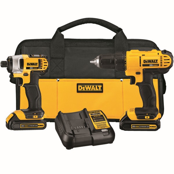 Cordless Combination Kit, 2-Tool, Kit, Tools: Drill Driver, Impact Driver, 20 V, Battery Chemistry: Lithium-Ion, 1.3 Ah Battery, Contractor Bag