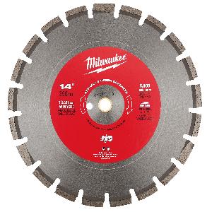 Diamond Blade, Circular Segmented, 14 in Diameter Blade, 1 in Arbor/Shank, 1/8 in Cutting Width, Wet/Dry Cutting Condition, 0.393 in Segment Height, Hard Bond, 5460 RPM Maximum, Applicable Materials: Asphalt and Green Concrete