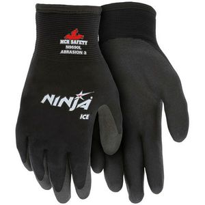 General Purpose Gloves, Dipped Insulated, Series: Ninja® N9690, Coated Glove, M, HPT™ Palm, 15 ga Acrylic/Nylon, Black, Standard Finger, Acrylic, Knit Wrist Cuff, HPT™, Coating Coverage: Palm and Fingers, 9.843 in Length, Resists: Abrasion, Cut, Punc