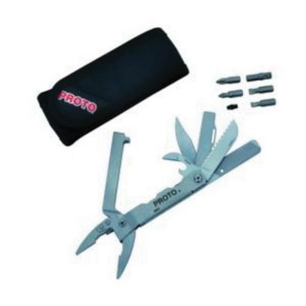 Multi-Tool, 9-in-1 Multi-Purpose, Stainless Steel Jaw, 9 Tools, 8 in Overall Length, Plier Main Tool Style, 15 Functions, 6 in Closed Length, Wire Cutter, Cross Cut Saw, Taper Grind Blade, Sheepsfoot Blade, Can and Bottle Opener, Ruler, Screwdriver a