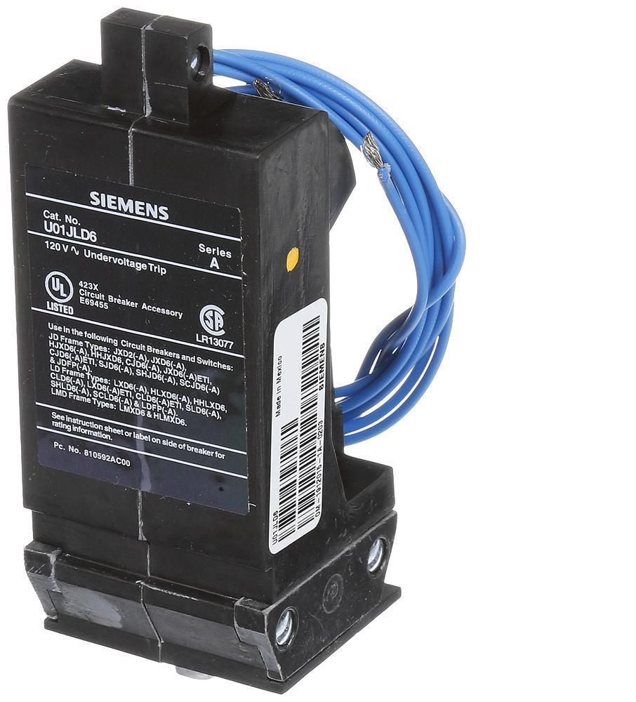 Combination Undervoltage Release, 120 VAC, Left/Right Pole Mounting, Wire Lead Connection, For Use With: JD, LD, LMD Frame Molded Case Circuit Breaker, 5.1 in L x 4 in W x 4.7 in H Dimensions