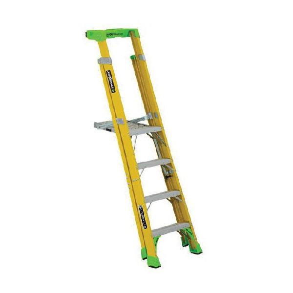 Platform and Leaning Step Ladder, Cross Pinnacle Pro, Series: FCP1400HD, 4 ft Ladder Height, 14-1/2 in Platform Width, 17.6 in Platform Depth, 3 ft 10 in Platform Height, 375 lb Load, 25-7/16 in Bottom Width, 41-1/8 in Base Spread, 3 Steps, 3 in Step Depth, Non-Marring Bonded Tread, ANSI Code: A14.5 Type IAA, Fiberglass