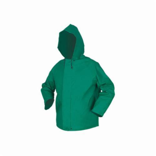 Rainwear Jacket, 1-Piece, Series: Dominator™ 388JH, Unisex, 4XL, Green, Nylon/PVC, 66 in Chest, 35 in Length, Zipper Front/Storm Flap Closure, Specifications Met: ASTM F903/D-6413, High-Visibility: No, Resists: Grit, Grime and Splash