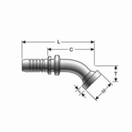 Hydraulic 45° Elbow, 1/2 Inch Size, Hose Barb x Code 62 O-Ring Flange, 3.7 Inch Length, Steel