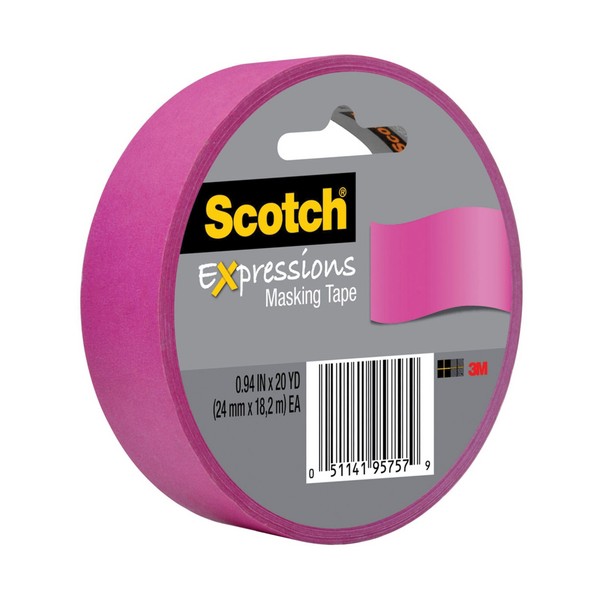 Expressions Masking Tape, Decorative Fuchsia Specialty, 20 Yard Length, 0.94 Inch Width, Pink, 3 Inch Diameter Core, Paper Backing, 16 in-oz Adhesion Strength, 24 in-lb Tensile Strength, Removability: Clean
