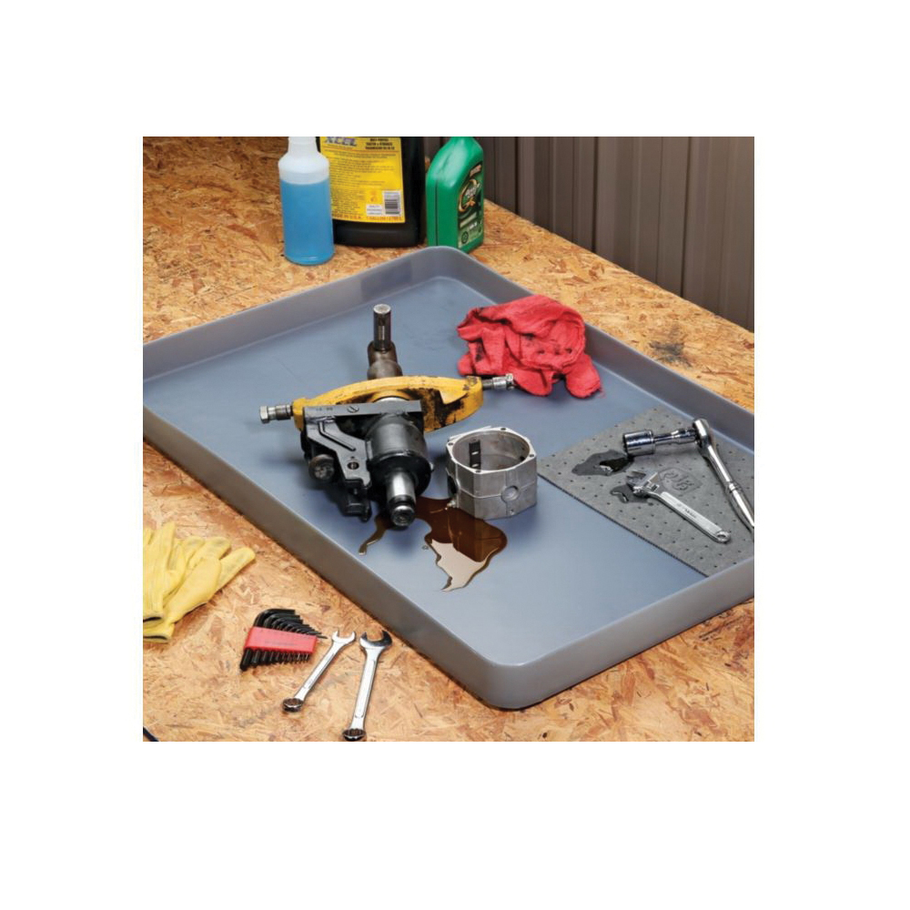 Utility Tray, Standard, 1 Inch Height, 15 Inch Length, 10-3/4 Inch Width, Polyethylene, Gray, 0.5 gal Spill