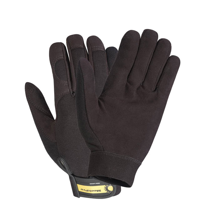 Mechanic's Pro Gloves, Series: MechPro®, Mechanic's Pro Glove, M Size, Synthetic Leather Palm, Synthetic Leather, Black, Gunn Cut with Wing Thumb Style, Unlined Lining, Elastic Cuff, Uncoated Coating Coverage, Hook and Loop Closure, Resists: Heat