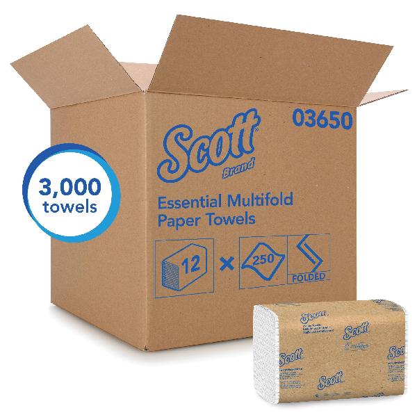 Multi-Fold Towel, 250 Sheets, 9-1/4 in Width, 9.4 in Length, White, Paper, Pack Package Type, 1 Ply