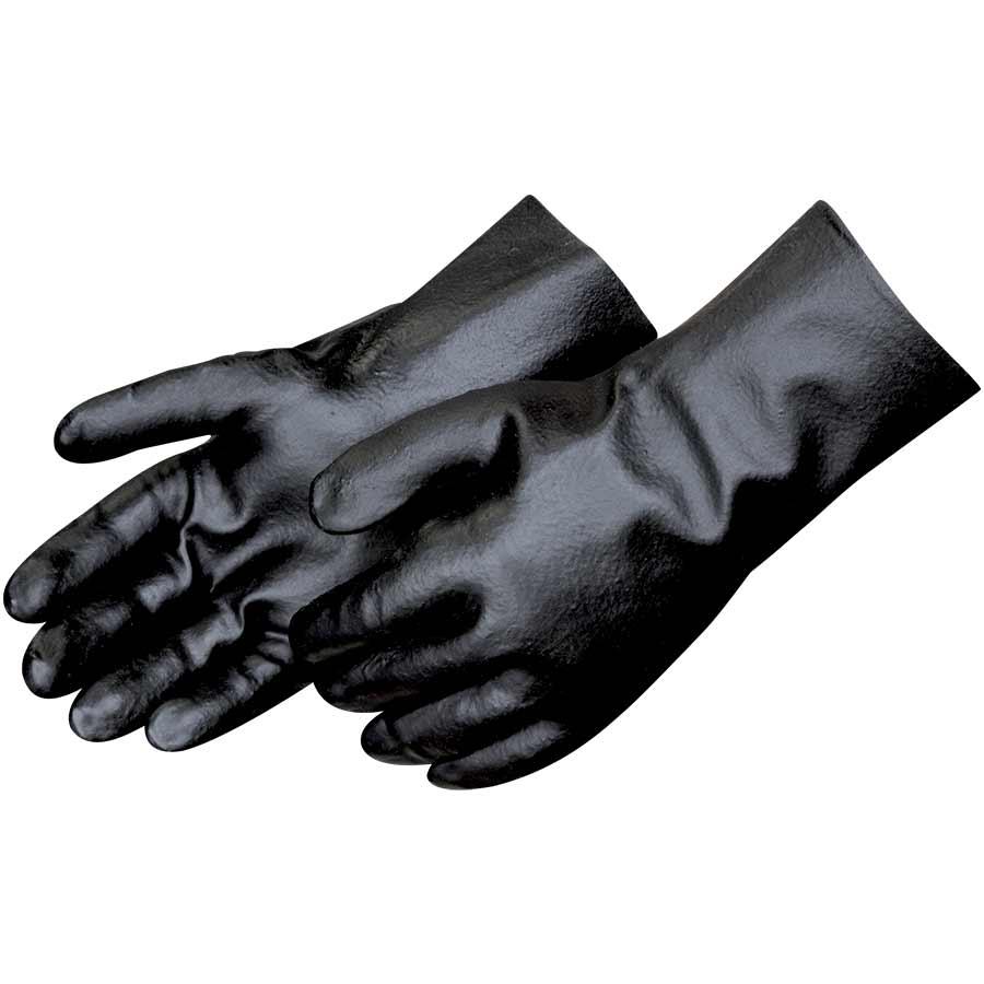 Chemical Supported Glove, Single Dipped, PVC, Black, Smooth Grip Style, Interlock Lining, Gauntlet Cuff, Supported, 12 in Length, Resists: Chemical