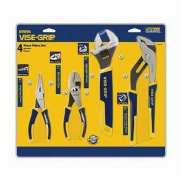 Plier Set, 3-Piece Traditional, Groove Joint/Long Nose/Slip Joint Pliers, 2-1/4 in Maximum Jaw Opening, Serrated Jaw Surface, 4 Piece, Vanadium Steel, Blue/Yellow