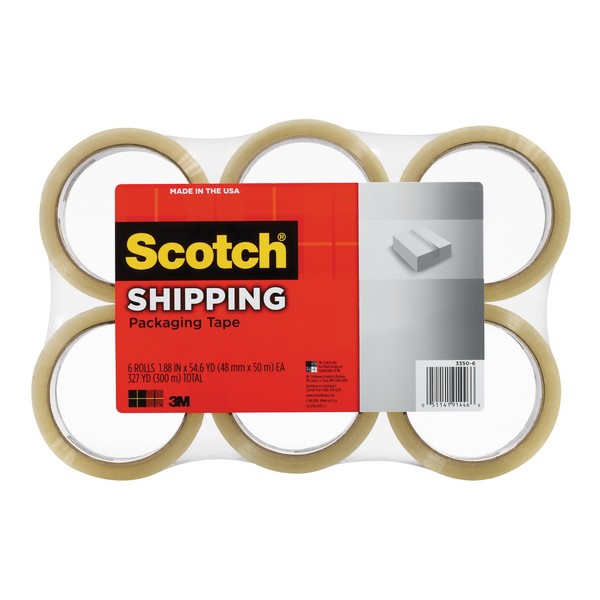 Packaging Tape, Lightweight Shipping, 54.6 yd Length, 1.88 Inch Width, 2.2 mil Thickness, Polypropylene, Clear, 3 Inch Diameter Core, Hot Melt Synthetic Rubber Resin Adhesive, 34 in-lb Tensile Strength