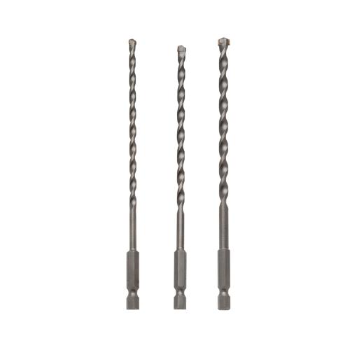 Masonry Drill Set, Percussion Rotary, Series: Impact Ready®, Imperial System of Measurement, 5/32 in Minimum Drill Bit Size, 1/4 in Drill Bit Size, 135 deg Drill Point Angle, 3 Piece, Specifications: 4 in L Flute, 6 in OAL, Hex Shank, Carbide Tip/Hig
