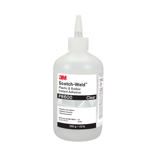 Instant Adhesive, Series: PR Series, Bottle Container, 500 g Container, Ethyl Hybrid Base, 4 to 25 s Setting, 24 hr at 72 °F Curing, Clear