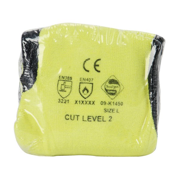 Cut-Resistant Gloves, Medium Weight Smooth Grip, Series: 09-K1450V, 3XL Size, Nitrile Palm, Nitrile Coating, Nitrile, Black/Yellow, Paired Hand, Seamless Knit Style, Kevlar® Lining, Knit Wrist Cuff, ANSI Cut-Resistance Level: A2, Resists: Abrasion, C