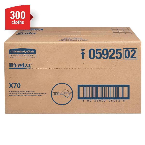 Foodservice Towel, Series: X70, 23-1/2 x 12-1/2 in Size, 300 Sheets Capacity, White, Hydroknit* with Blue Stripe