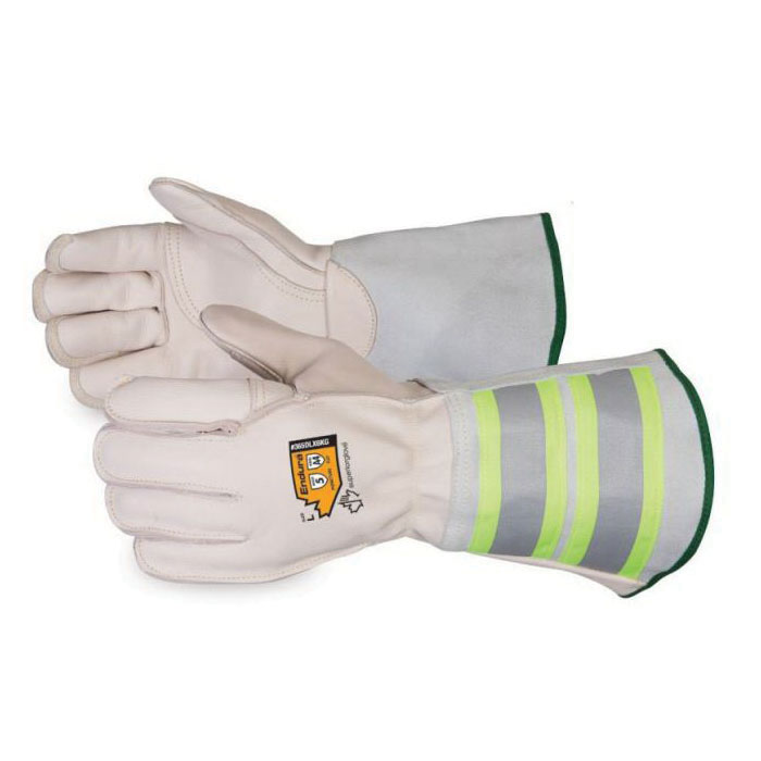 Cut-Resistant Gloves, Deluxe Lineman, Series: Endura®, Cowgrain Leather, Thumb/Palm Patch Style, Kevlar® Lining, Gauntlet Cuff, ANSI Cut-Resistance Level: A4, ANSI Puncture-Resistance Level: 5, Resists: Abrasion/Cut/Puncture/Stain/Oil/Water