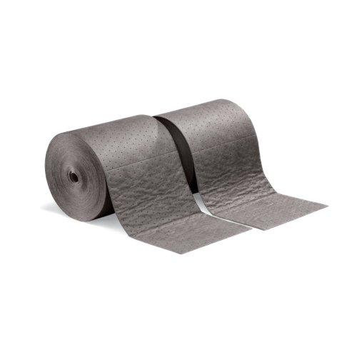Absorbent Mat Roll, Mediumweight Universal, 150 ft Length, 15 in Width, 16 gal Absorption Capacity, Fluids Absorbed: Coolants/Oils/Solvents/Water, Polypropylene, Gray