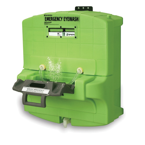 Eyewash Station, Series: Pure Flow 1000®, 2 Heads, Universal Mount, Green, Pull Tray Operation, 29 in Width, 23 in Depth, 30 in Height, Specifications Met: ANSI Z358.1-2009, SEI Certified