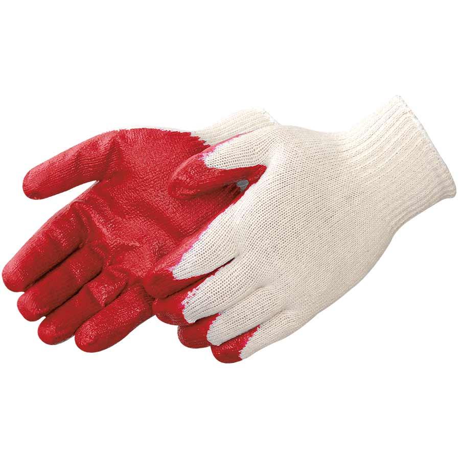 Glove, Series: 4749, 10 ga 60% Cotton/40% Polyester, Red/White, Seamless Style, Knit Wrist Cuff, Textured Latex Coating