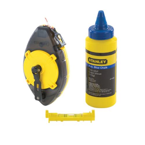 Chalk Line Reel Set, 100 ft Line Length, Polymer Line, Blue Line, 4 oz, Folding Recessed Plastic Crank Handle, Fast Rewind Retraction, Sliding Side Door, 3.5:1 Gear Ratio, ABS Case, Black/Yellow Case