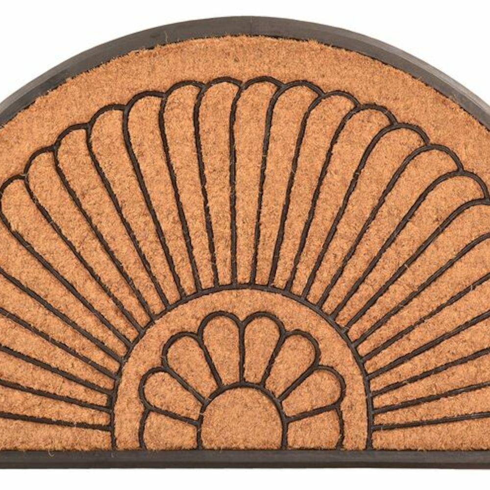 Entrance Mat, Crescent Coir Rubber Molded, Series: C04CR, 39 in Length, 24 in Width, 1/2 in Thickness, Coir, Natural Rubber Backing, Bordered Edge, Outdoor Indoor/Outdoor