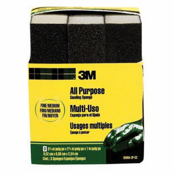 Sanding Sponge, Small Area, 3-3/4 Inch Overall Length, 2-5/8 Inch Overall Width, 1 Inch Overall Thickness, Coarse/Medium Grade, Applicable Materials: Drywall, Metal, Paint, Plastic and Wood