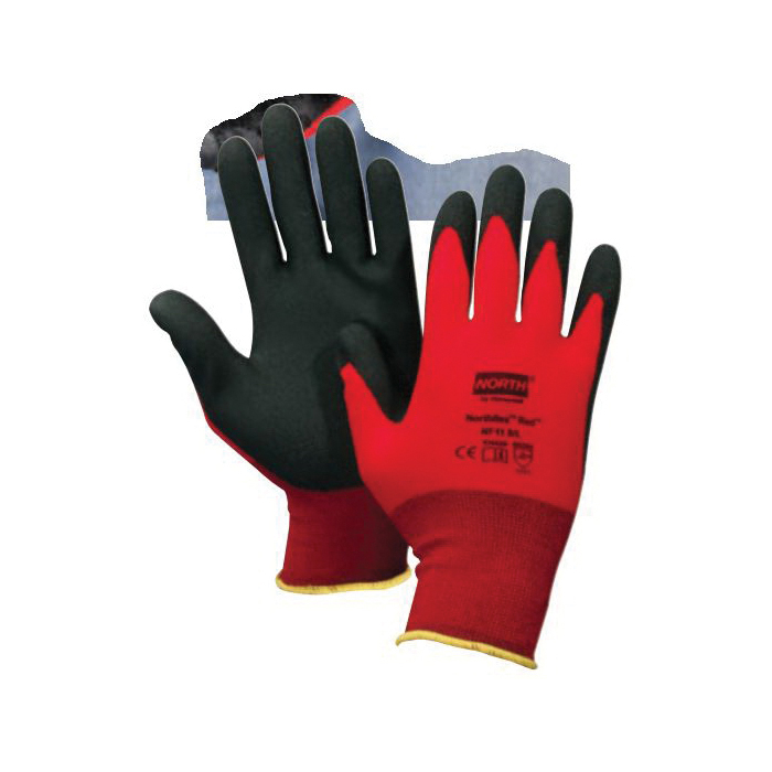 General Purpose Gloves, Series: NorthFlex Red™ NF11, XL Size, Foam PVC Palm, 15 ga Nylon, Black/Red, Resists: Abrasion, Cut, Puncture and Tear