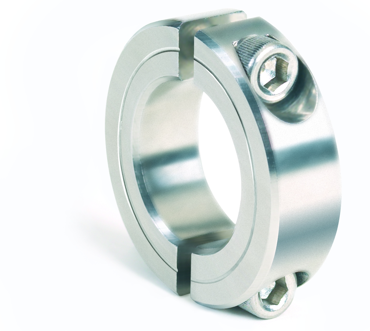 Collar, Series: CR2C, 2-Piece Construction, 1-13/16 Inch Inside Diameter, 2-7/8 Inch Outside Diameter, 11/16 Inch Width, Hex Socket Cap Screw Style, 5/16-24 x 1 Inch Screw, 316 Stainless Steel, Plain