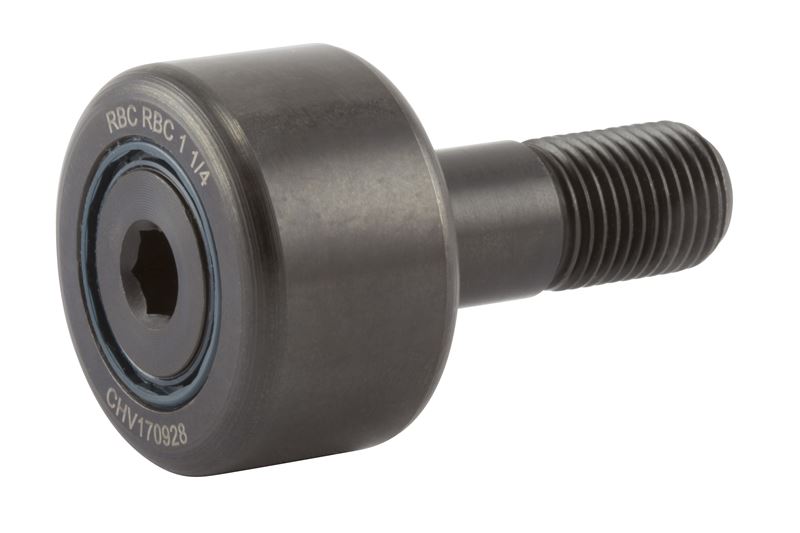 Bearing, Cylindrical, Series: RBC, 1-1/4 in Roller Diameter, 3/4 in Roller Width, 1/2 in Stud Diameter, 1-1/4 in Stud Length, 1/2-20 Thread, 5/8 in Thread Length, 3800 lb Load, 7500 RPM Maximum, Standard Stud, Sealed Closure, Hex Head, Chrome Steel Roller