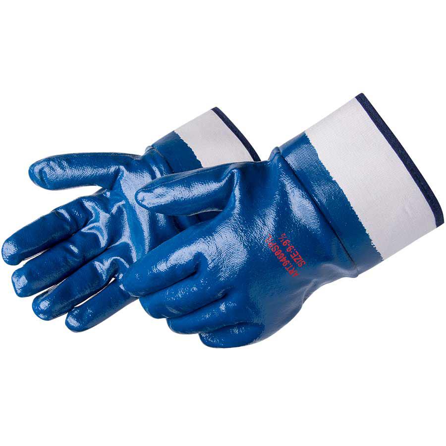 Glove, Heavy Weight, XL Size, Nitrile, Blue, Fully Coated, Jersey Lining, Safety Cuff, 2-1/2 in Length, Resists: Chemical