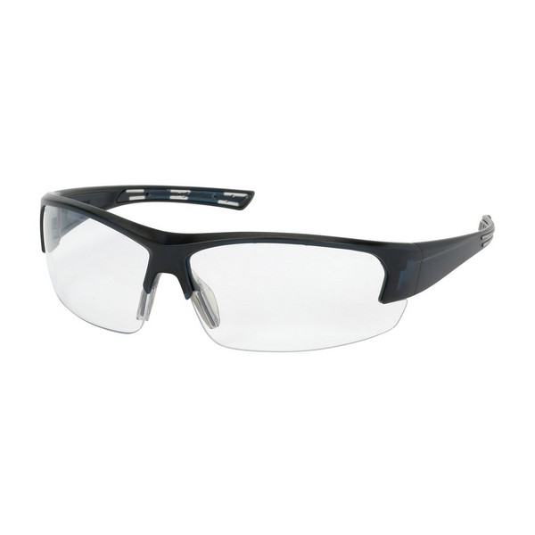 Safety Glasses, Dual, Universal Size, FogLess® 3Sixty™ Lens Coating, Clear Lens, Semi-Rimless Frame, Dark Blue Frame, Polycarbonate Frame, Polycarbonate Lens, 99.99% UVA/UVB UV Protection, Molded Temple, Specifications Met: ANSI Z87.1-2015