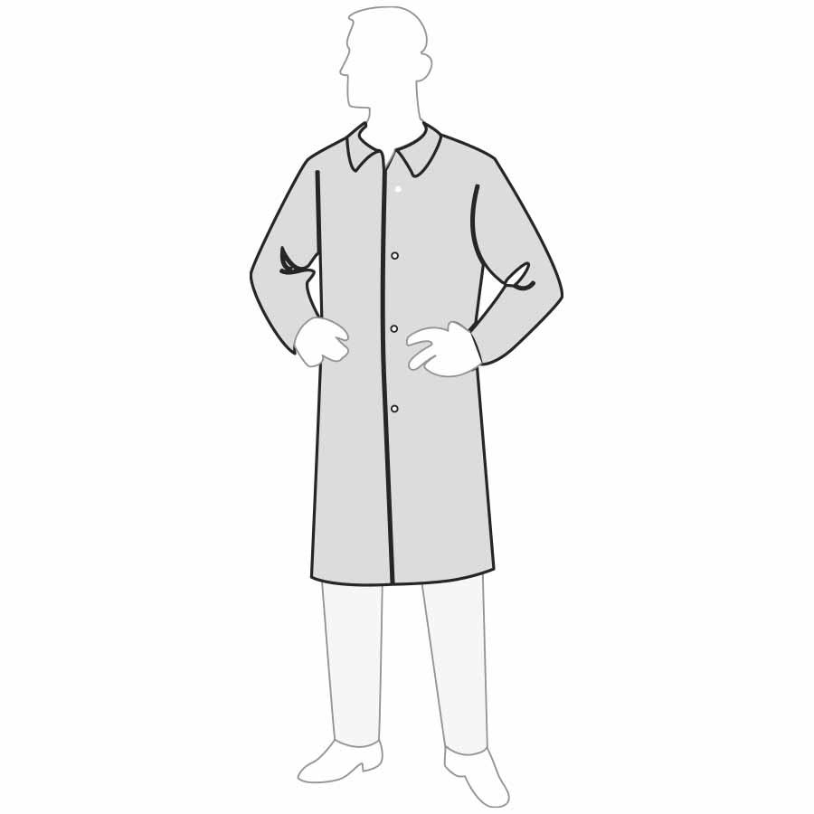 Lab Coat, Durable, XL Size, White, Spunbonded Polypropylene, Snap Front Closure, Resists: Non-Hazardous Particulate/Liquids
