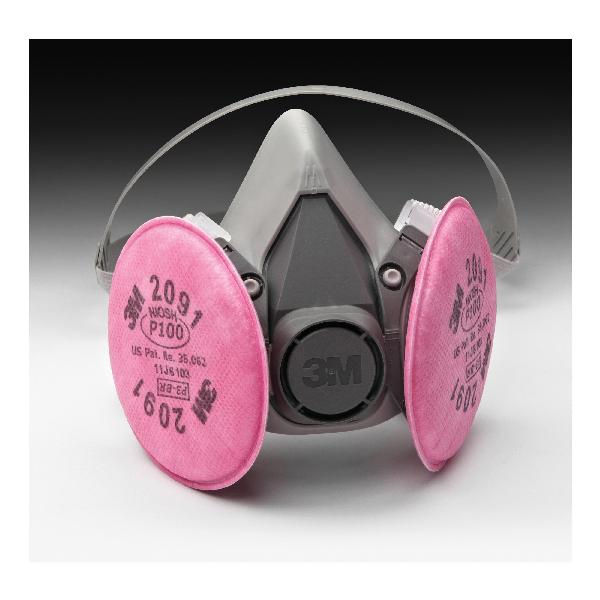 Half Facepiece Respirator Assembly, Reusable, Series: 6000 Series, 4-Point Suspension Style, For Use With: 3M 2000, 2200, 5000, 7000 Series Filters and 6000 Series Cartridges, P100 Filter Class, M Size, Bayonet Connection, Thermoplastic Elastomer, Resists: Acid Gas, Oil and Non-Oil Based Particles