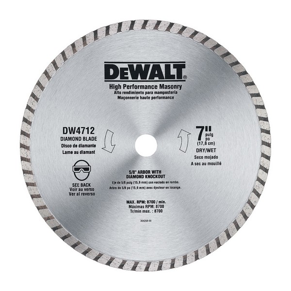 Diamond Saw Blade, High Performance Thin Kerf Turbo Rim, Series: Tiger·tec® Gold, 7 in Blade Dia, 5/8 in, 7/8 in, Dry, 7 mm Segment Height, 8700 RPM Maximum, Applicable Materials: Cement and Masonry